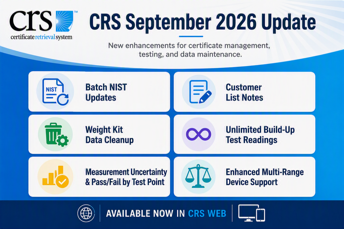 Certificate Retrieval System (CRS) New Features for the scale industry